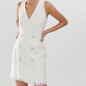 River Island Boucle Shift Dress in Ivory (Tweed)